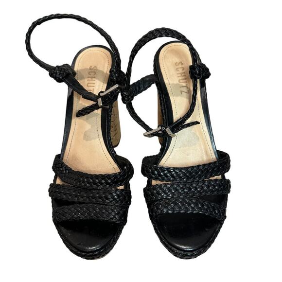 Schutz Cork Block Heel Sandals with Black Braided Leather, Women's Size 7.5 - Picture 2 of 11